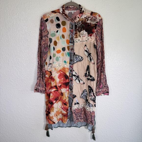 John Mark Tops - John Mark Tunic Top Womens Medium Boho Patchwork Butterfly Floral Long Shirt M